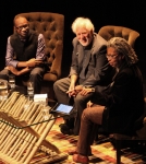 L-R Novelists Teju Cole, Micheal Ondatje and poet, Dionne Brand in discussion.